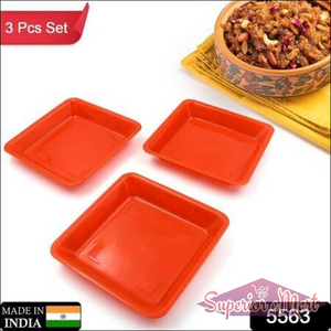 Square dinner plate set in bright orange color made from durable material, perfect for serving meals