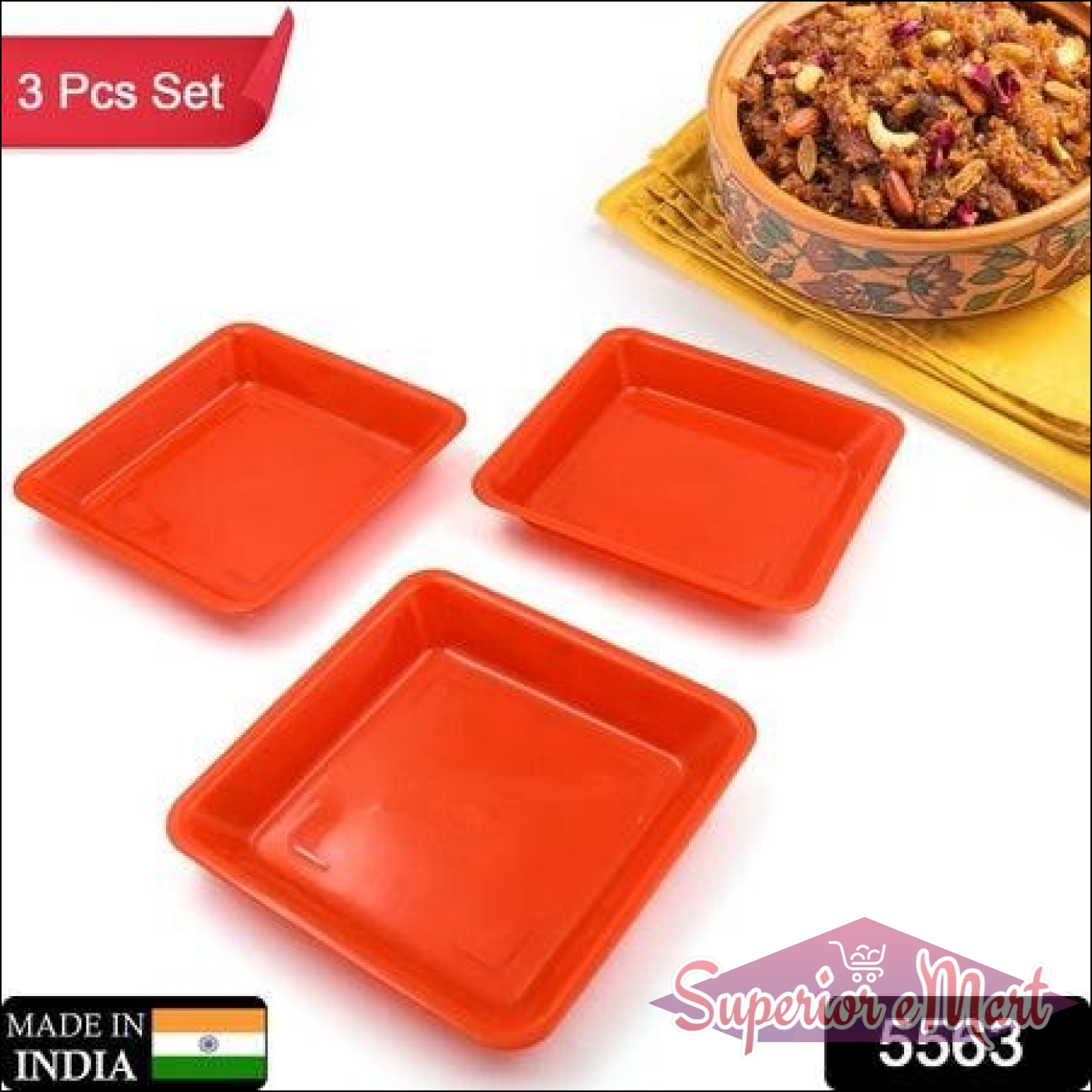 Square dinner plate set in bright orange color made from durable material, perfect for serving meals