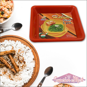Colorful square dinner plate set with three pieces ideal for serving meals and desserts