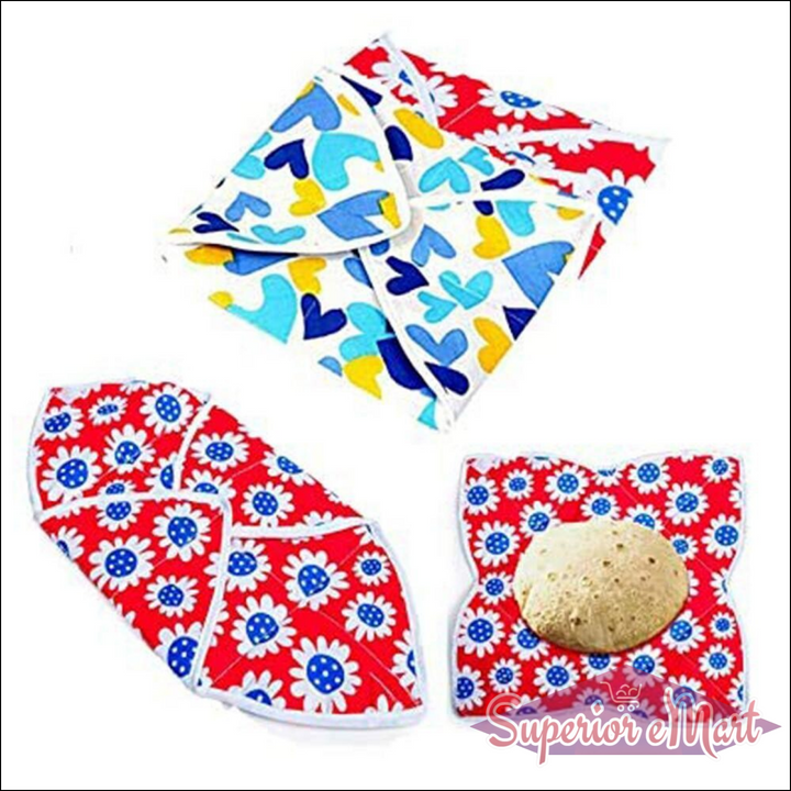 Colorful square rotichapati cover set for keeping tortillas warm and fresh in the kitchen