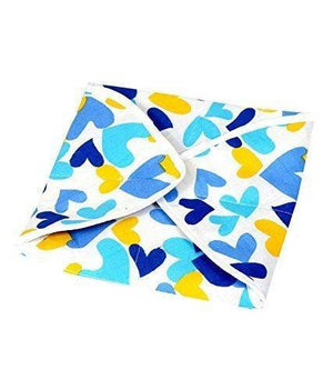 Colorful square rotichapati cover featuring blue and yellow heart patterns for kitchen use