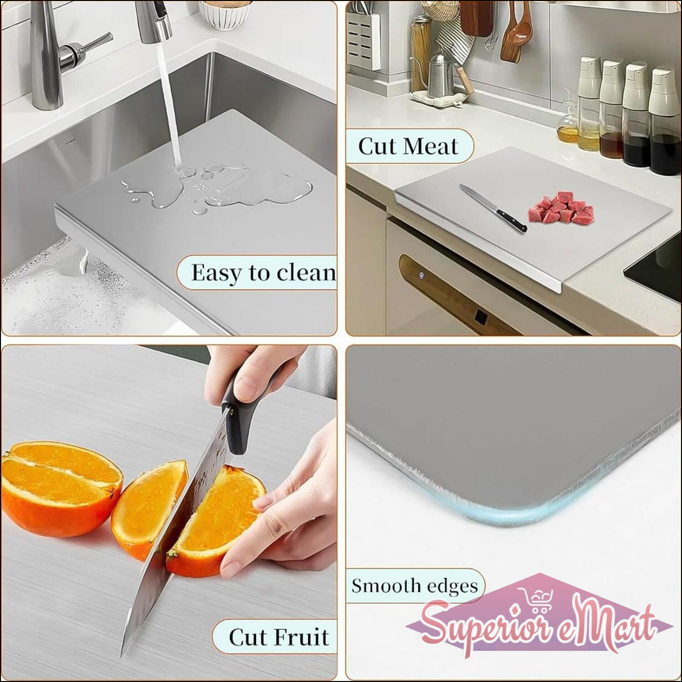 Stainless Steel Anti-bacterial Chopping Board For Kitchen (1 Pc) - Superior eMart