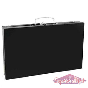Portable black carrying case for stainless steel barbecue grill for easy transport and storage