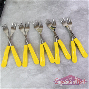 Set of stainless steel big fork set with yellow handles for everyday dining use