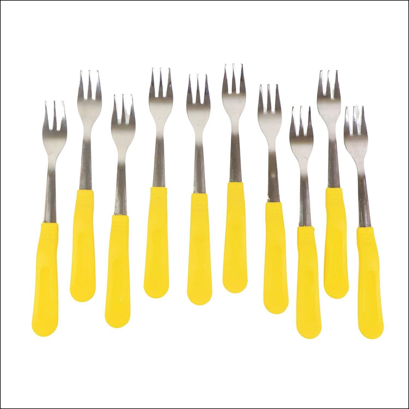 Superior eMart stainless steel big fork set with bright yellow handles for easy gripping and serving