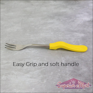 Stainless steel big fork set with easy grip yellow handle for comfortable use in the kitchen