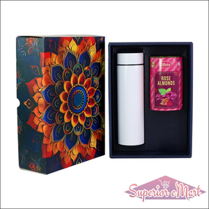 Superior eMart stainless steel bottle and rose almonds gift set in a colorful box