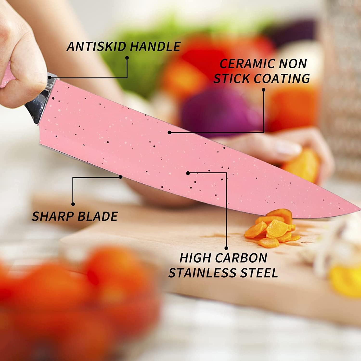 Superior eMart stainless steel ceramic knife set with sharp blade and antiskid handle for effortless cooking