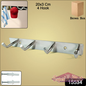Stainless steel wall mounted coat rack with four hooks for organized storage in home or kitchen