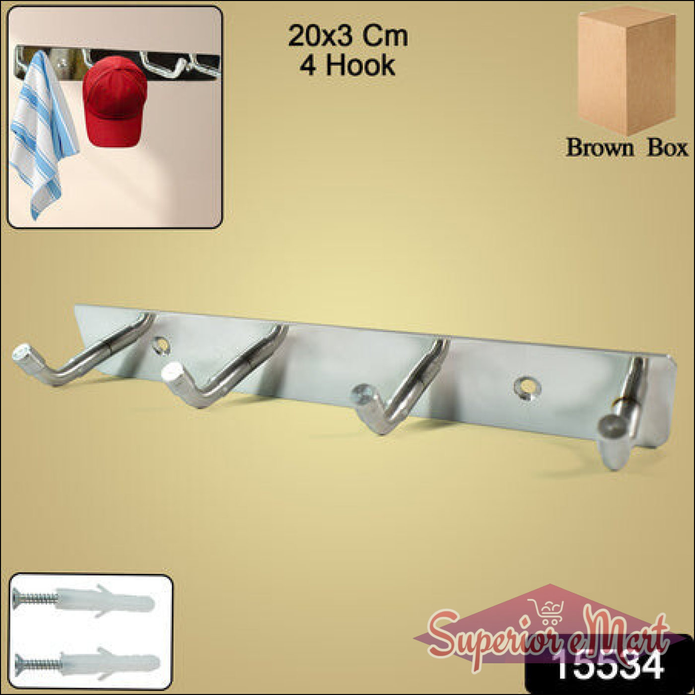 Stainless steel wall mounted coat rack with four hooks for organized storage in home or kitchen