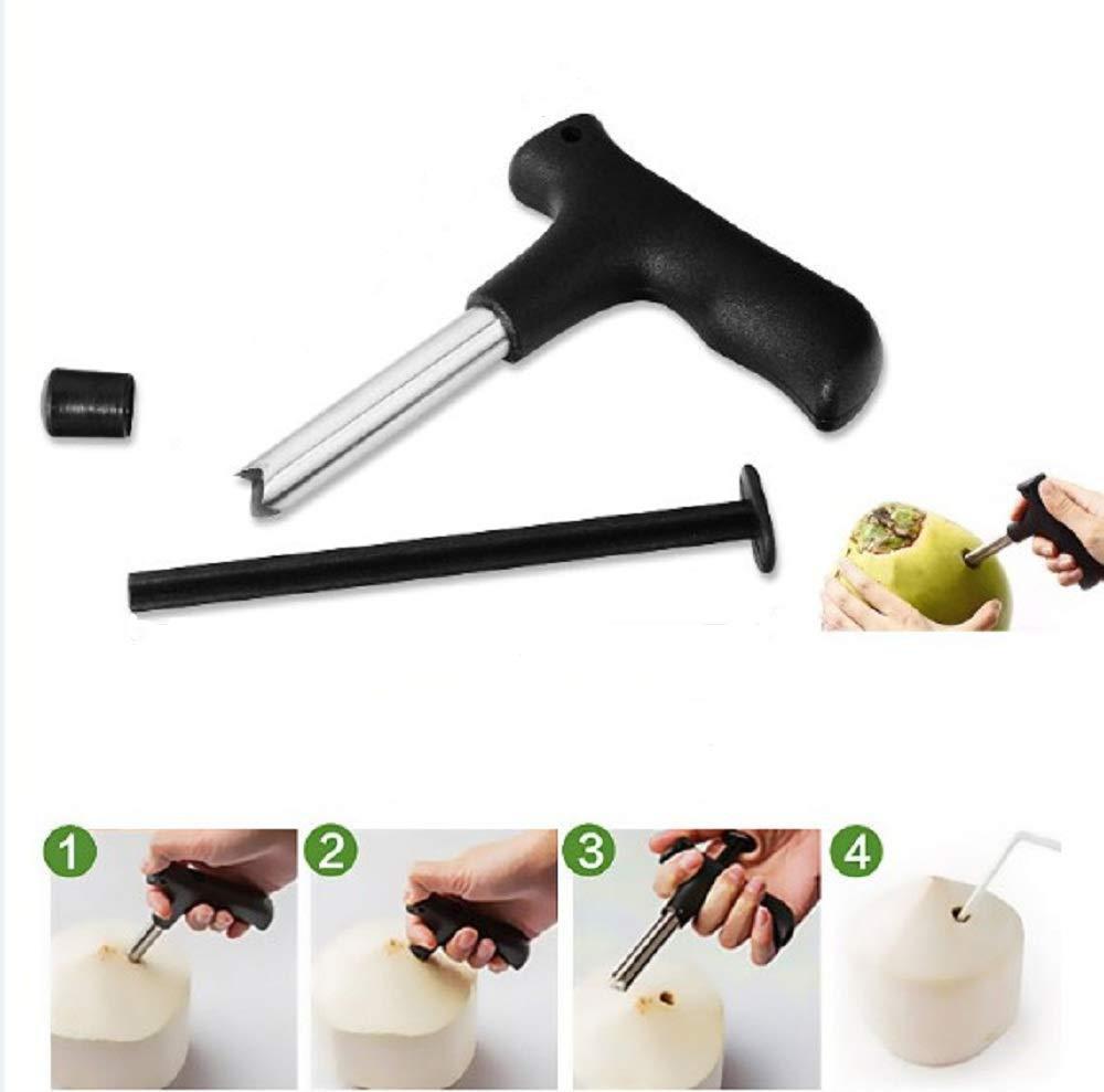 Superior eMart stainless steel coconut opener with ergonomic handle and included tools for easy coconut access