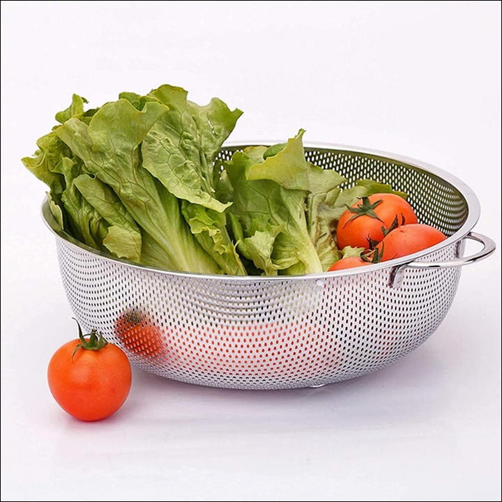 Stainless Steel Colander With Handle | Large Metal Mesh Basket Strainer For Pasta, Spaghetti, Berry, Veggies, Fruits (1 Pc  25.5 Cm) - Superior eMart