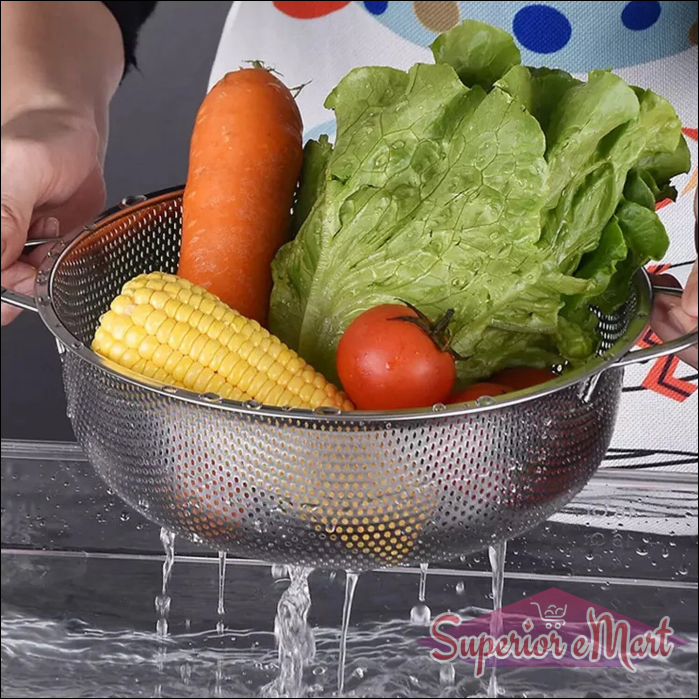 Stainless Steel Colander With Handle | Large Metal Mesh Basket Strainer For Pasta, Spaghetti, Berry, Veggies, Fruits (1 Pc  25.5 Cm) - Superior eMart