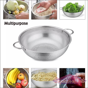 Stainless Steel Colander With Handle | Large Metal Mesh Basket Strainer For Pasta, Spaghetti, Berry, Veggies, Fruits (1 Pc  25.5 Cm) - Superior eMart