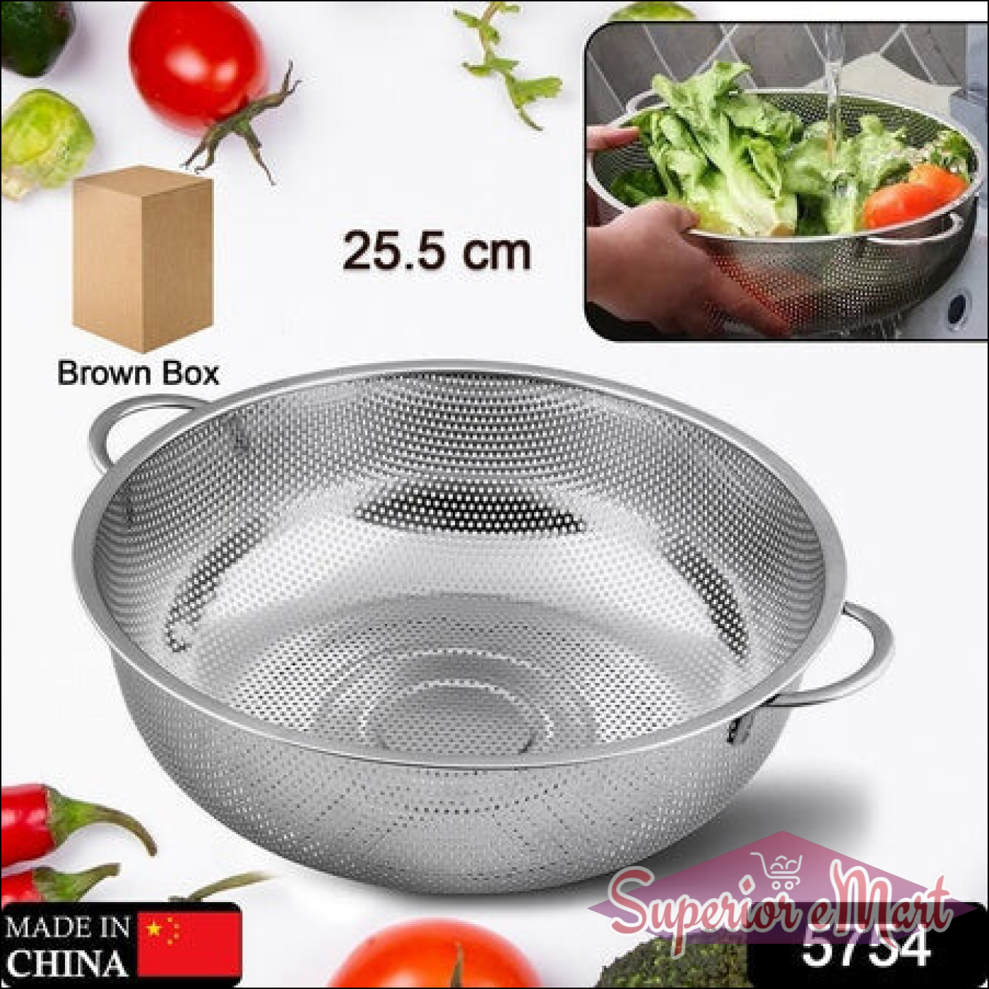 Stainless Steel Colander With Handle | Large Metal Mesh Basket Strainer For Pasta, Spaghetti, Berry, Veggies, Fruits (1 Pc  25.5 Cm) - Superior eMart