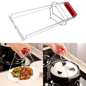 Stainless steel dish gripper tongs for safe and easy handling of hot dishes in the kitchen