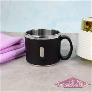 Superior eMart stainless steel double wall coffee mug set with a black exterior and sleek design
