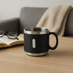 Superior eMart stainless steel double wall coffee mug set in black with a comfortable grip for home use