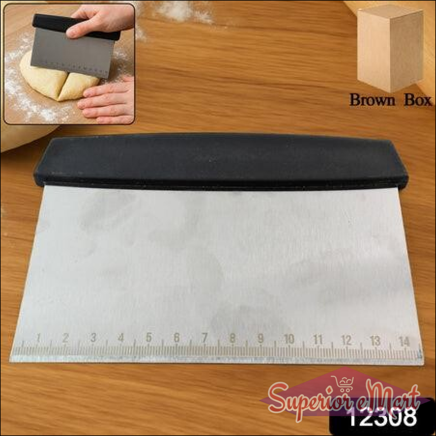 Stainless steel dough scraper with a comfortable grip for easy baking and dough handling