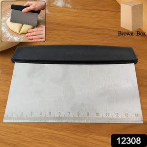 Stainless steel dough scraper with a comfortable grip for easy baking and dough handling