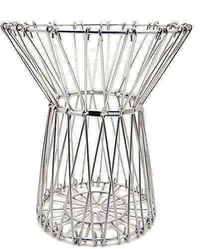 Modern stainless steel fruit basket with an open design for stylish kitchen storage