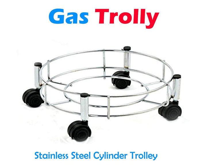 Stainless steel gas cylinder trolley with durable wheels for easy mobility and storage