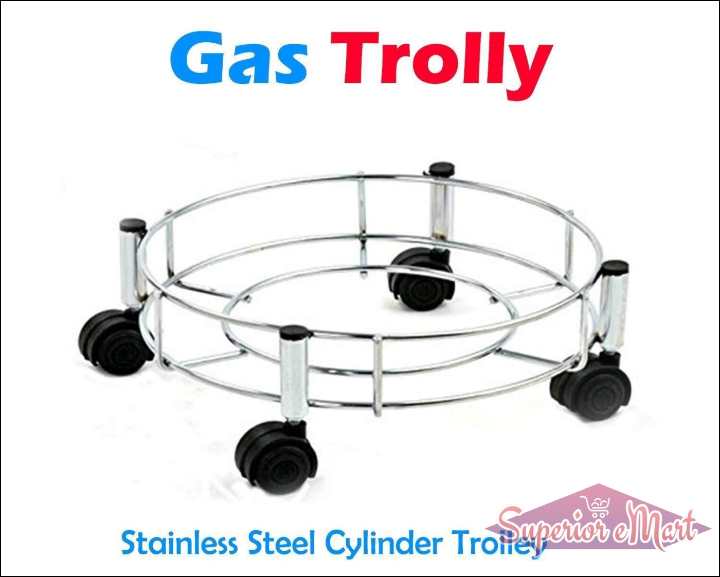 Stainless steel gas cylinder trolley with durable wheels for easy mobility and storage