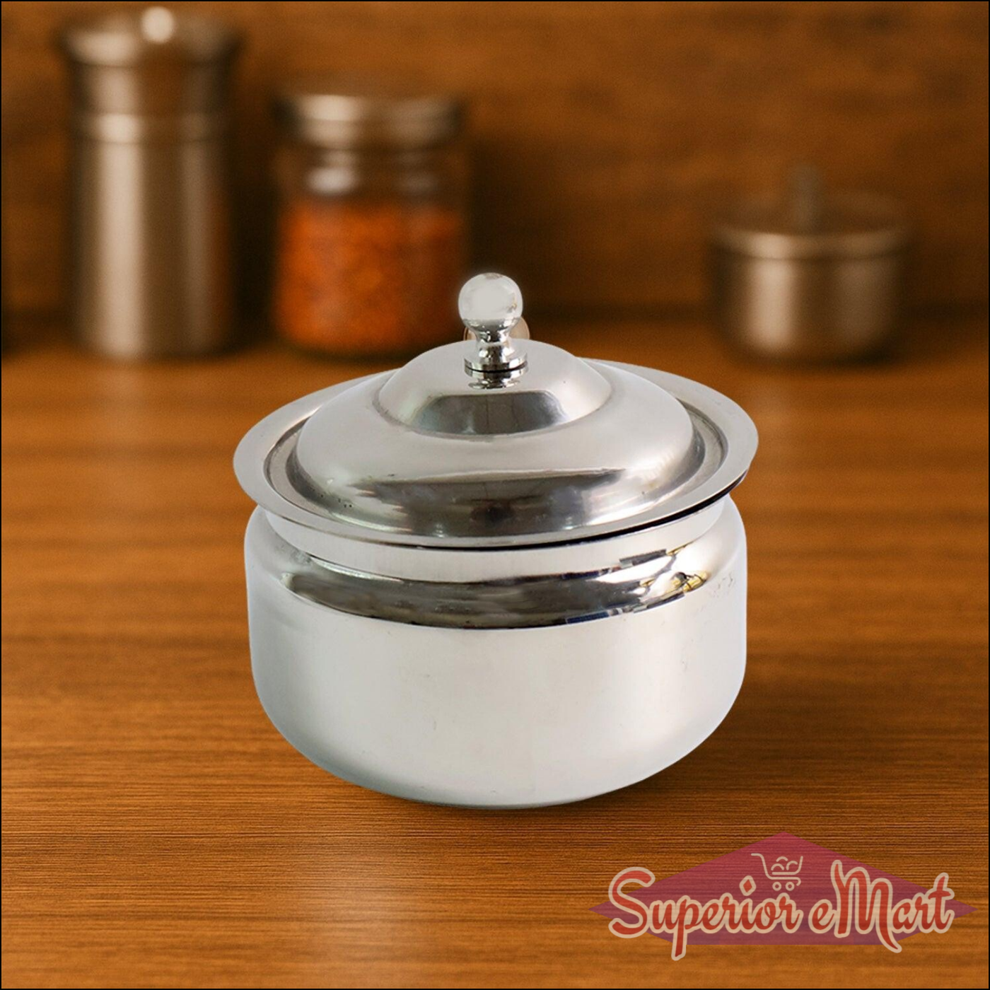 Stylish stainless steel ghee pot with lid for kitchen storage and easy access