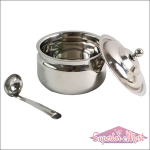 Superior eMart stainless steel ghee pot with lid and serving spoon for kitchen use