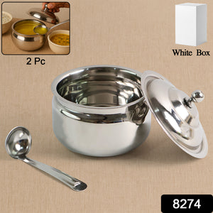 Superior eMart stainless steel ghee pot with lid and ladle for kitchen storage and serving