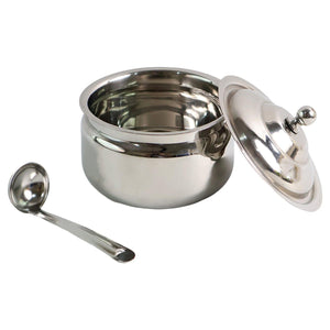 Superior eMart stainless steel ghee pot with lid and serving spoon for kitchen use