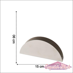 Sleek stainless steel napkin holder with a curved design, ideal for organizing napkins on dining tables