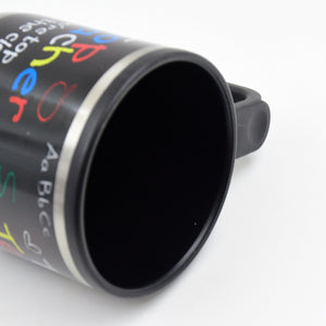 Colorful stainless steel insulated coffee mug with a handle and sleek interior design