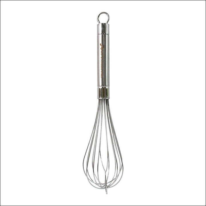 Durable stainless steel hand whisk with a comfortable grip for efficient mixing and whipping