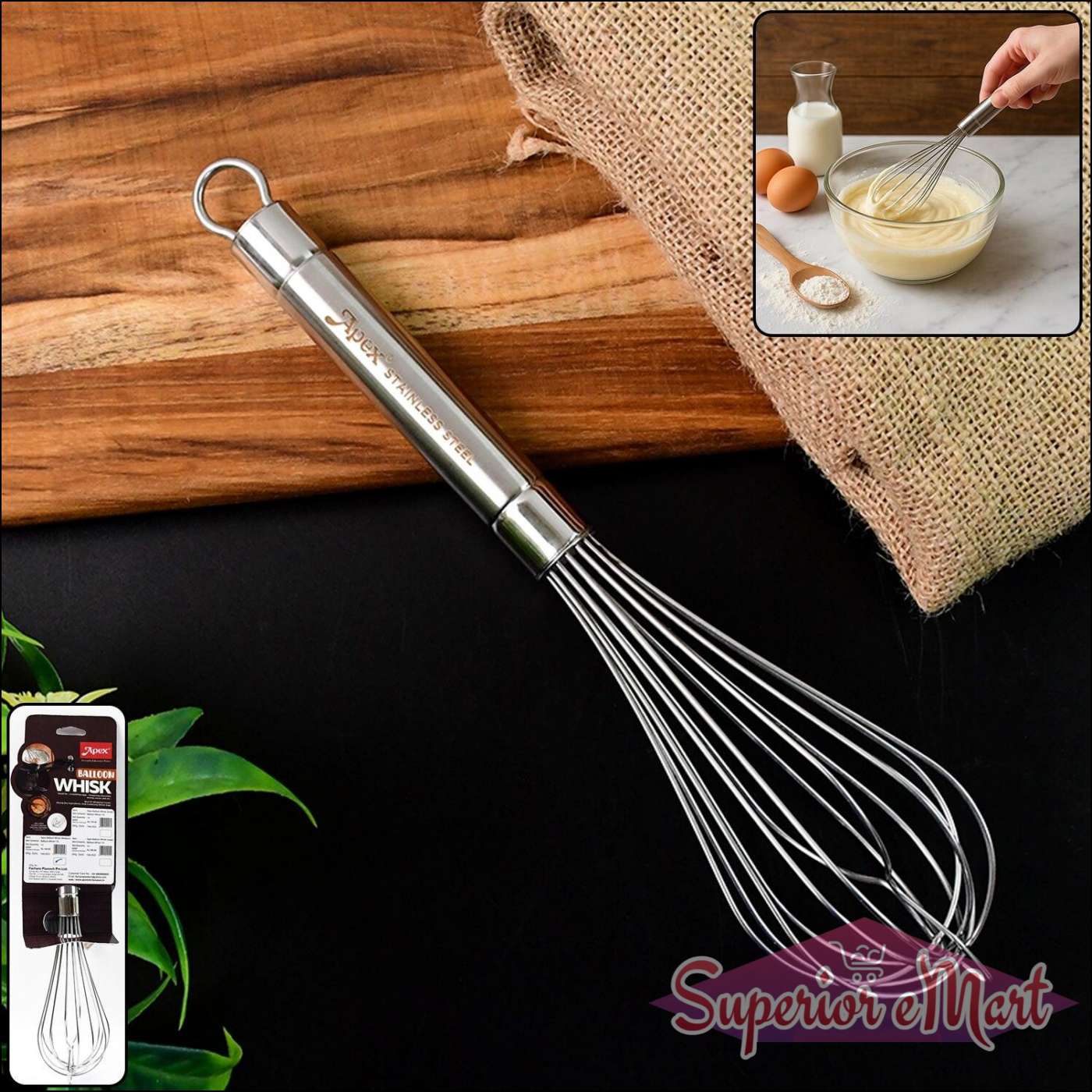 Superior eMart stainless steel hand whisk for easy mixing and whisking in the kitchen