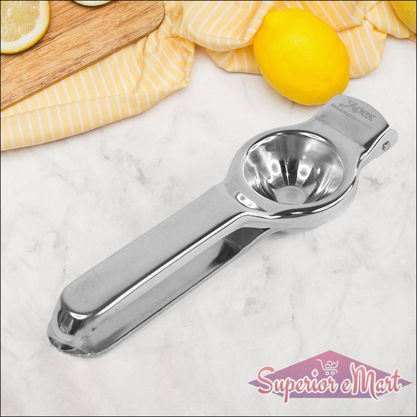 Durable stainless steel lemon squeezer with ergonomic handle for easy juice extraction