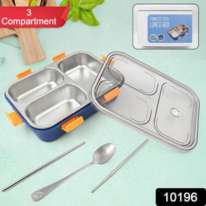 Superior eMart stainless steel lunch box with compartments featuring three sections and utensils