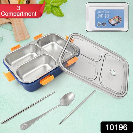 Superior eMart stainless steel lunch box with compartments featuring three sections and utensils