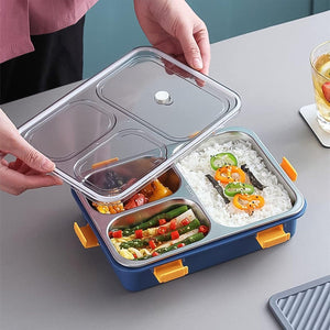 Durable stainless steel lunch box with compartments for convenient meal packing and storage