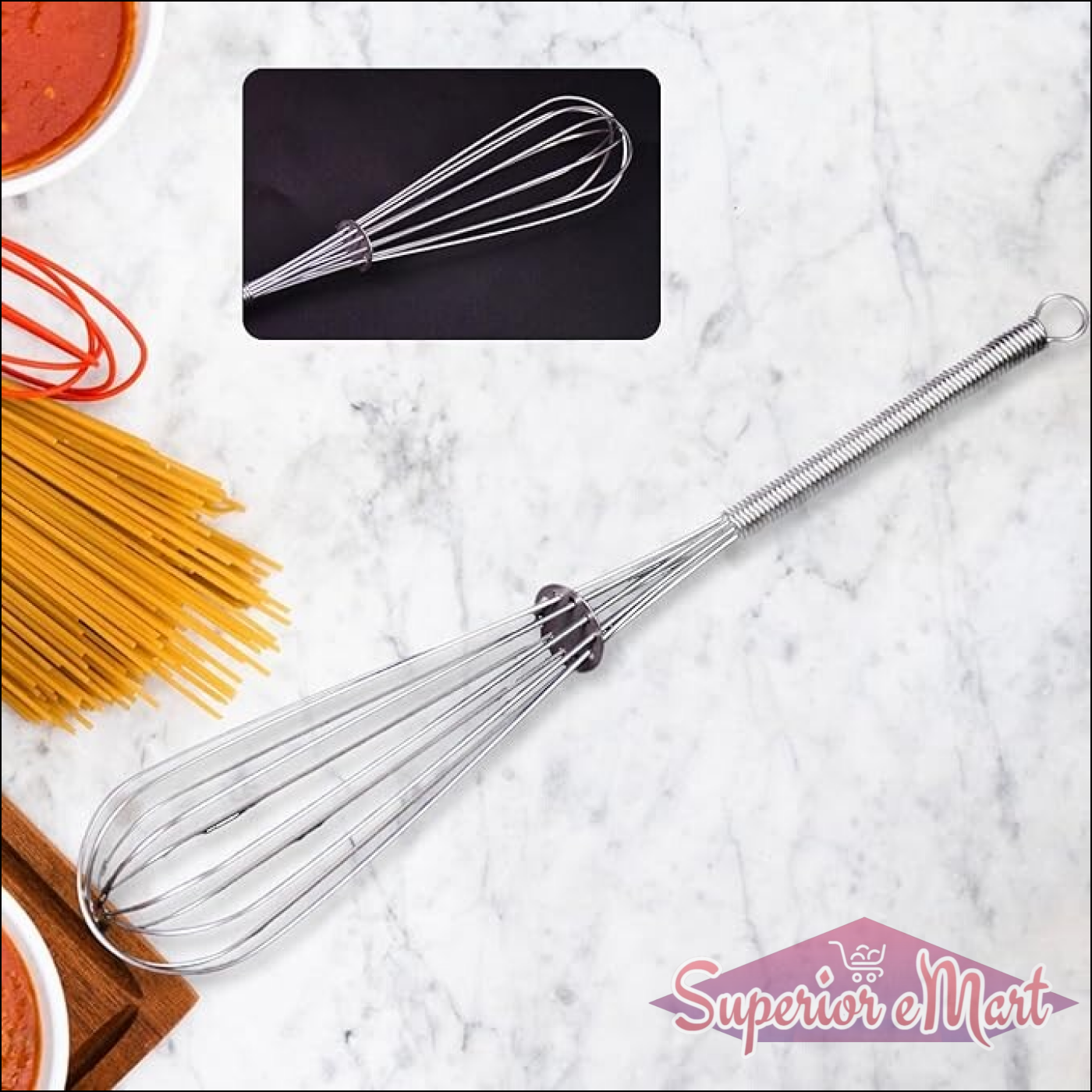 Stainless Steel Manual Milk Frother / Egg Whisk / Free Egg Separator (1 Pc) - Superior eMart