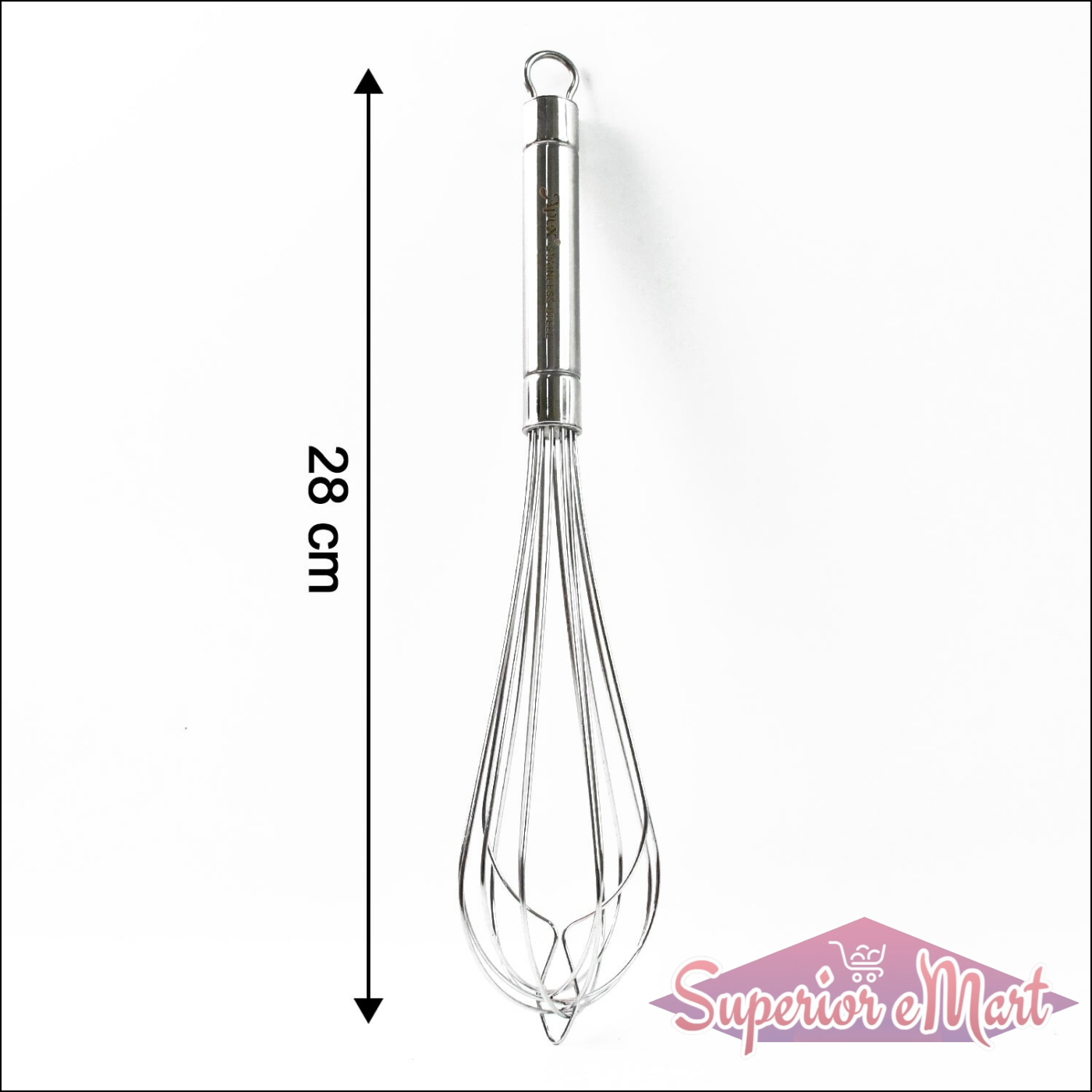 Superior eMart stainless steel hand whisk, 28 cm long, perfect for whisking eggs and mixing ingredients
