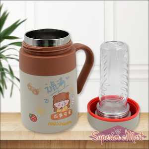 Adorable stainless steel vacuum insulated mug with a cute design and a removable lid for easy cleaning