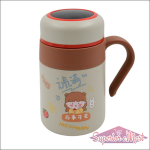Cute stainless steel vacuum insulated mug with handle and colorful design for hot and cold beverages