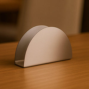 Sleek stainless steel napkin holder for modern dining tables and kitchen decor
