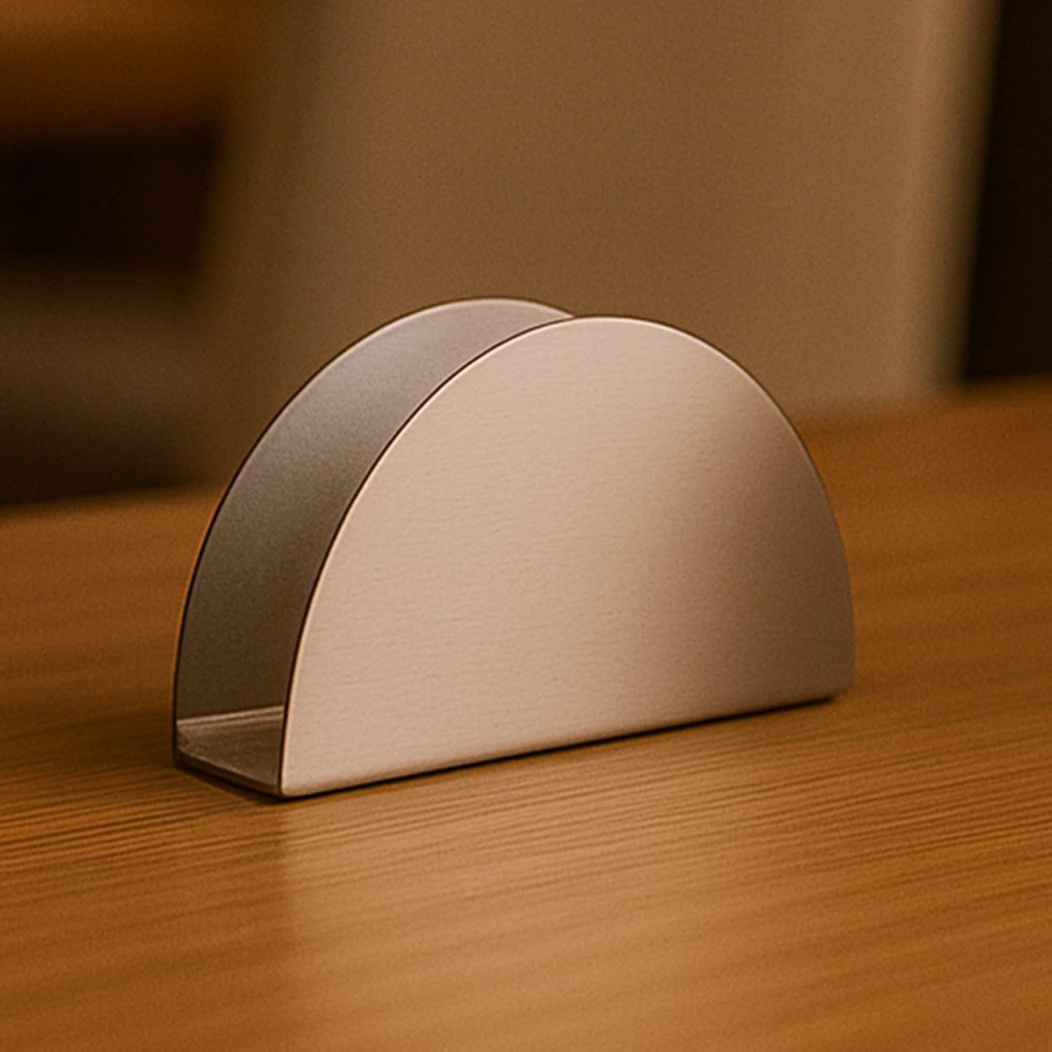 Sleek stainless steel napkin holder for modern dining tables and kitchen decor
