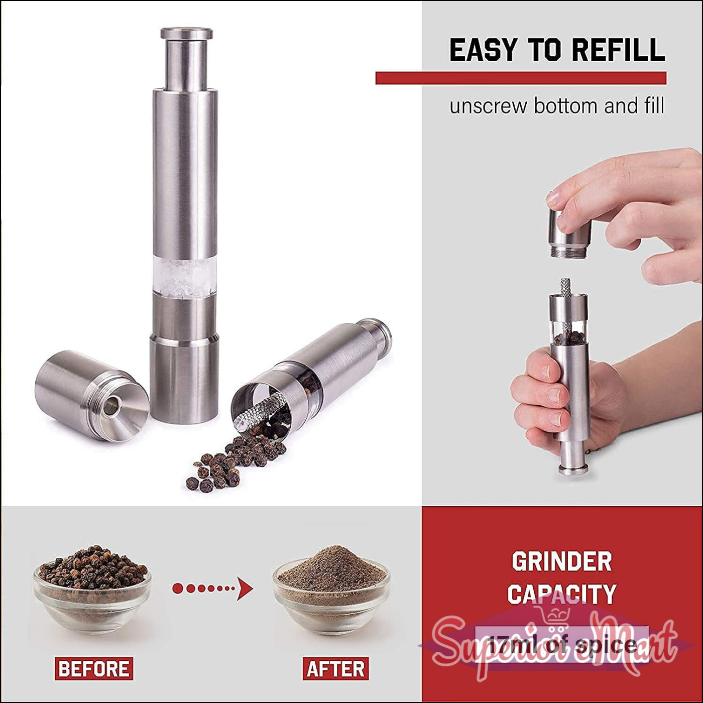 Stainless Steel Salt And Pepper Grinder 1 Pc - Superior eMart