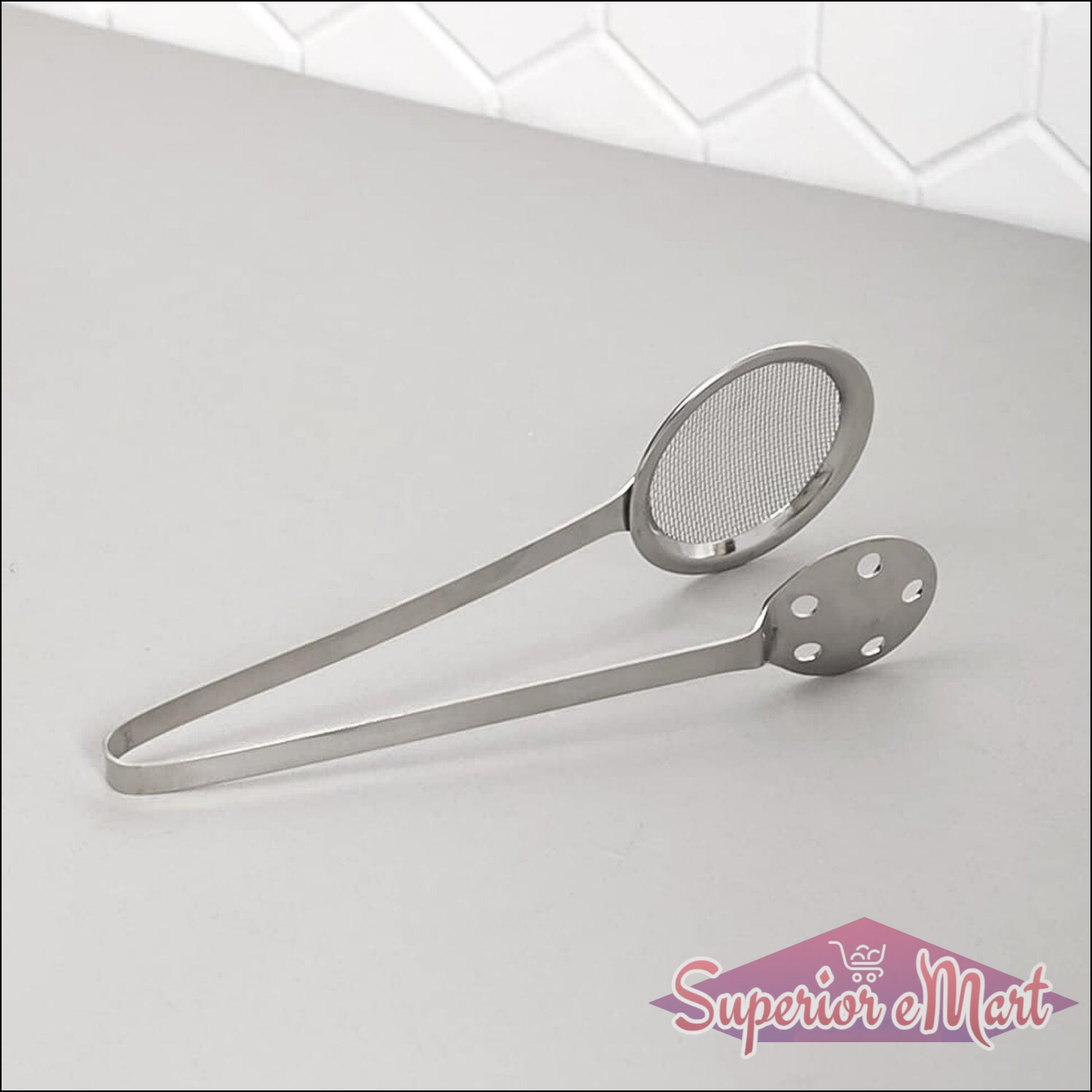 Superior eMart stainless steel skimmer tong for easy food handling and draining liquid