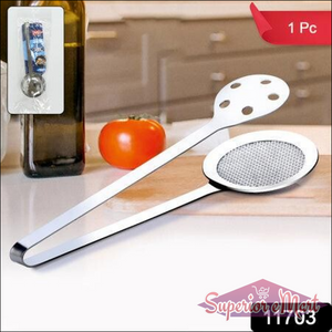 Superior eMart stainless steel skimmer tong with perforated spoon and mesh for easy food straining