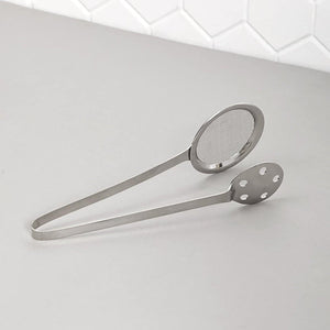 Superior eMart stainless steel skimmer tong for easy food handling and draining liquid
