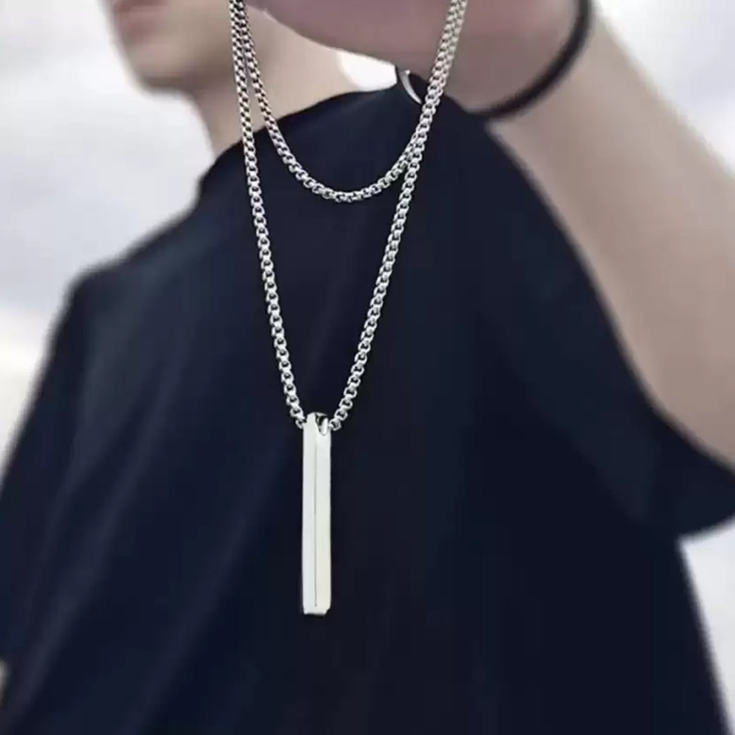 Superior eMart stainless steel stick necklace featuring a sleek, modern design for everyday wear